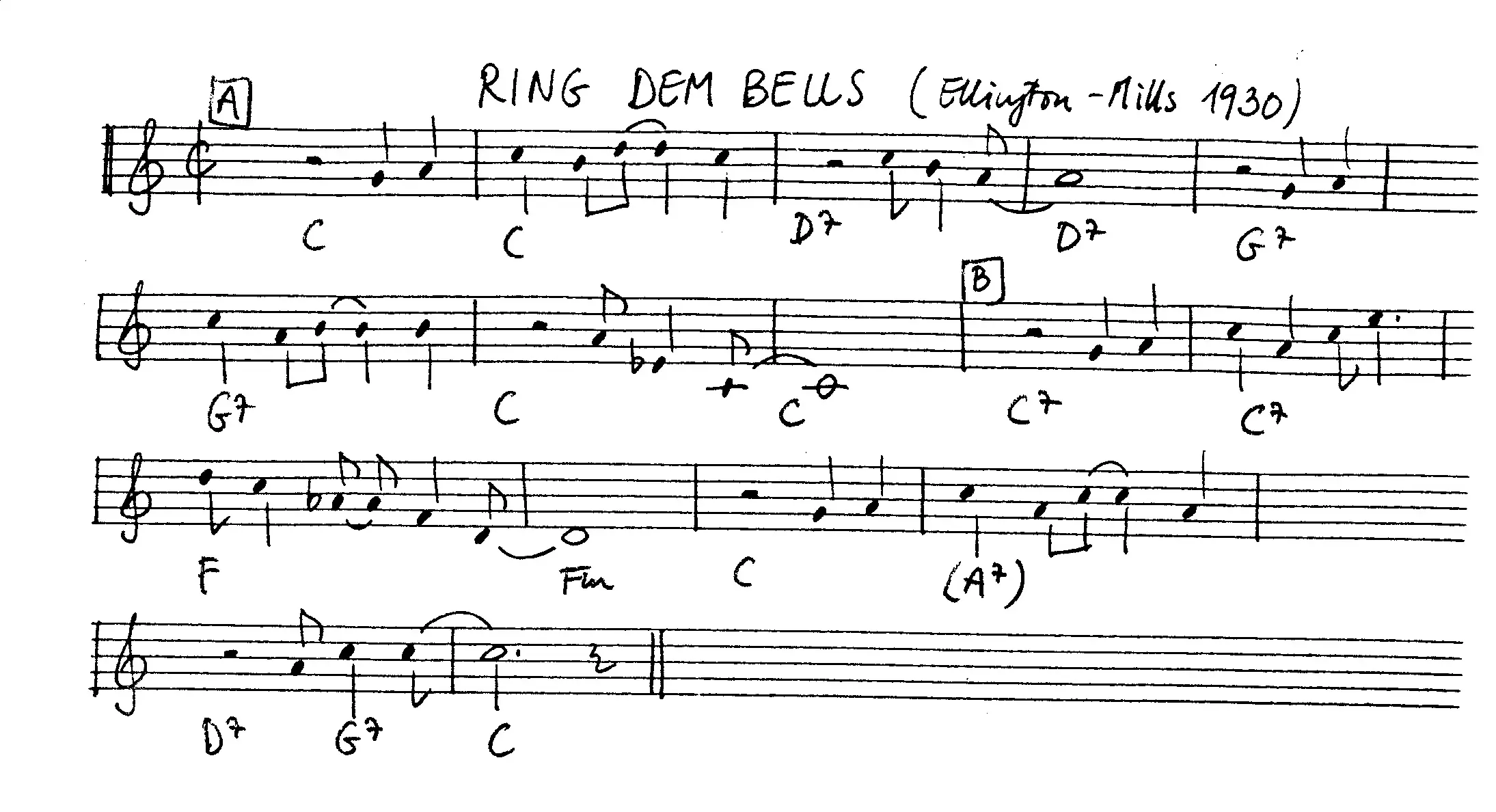 ring dem bells free jazz leadsheet - Courtesy of the Jungle Jazz Band